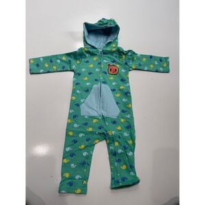 Cocomelon Toddler Boys Green Whale Print Hooded Zip Up Union Suit Size 3T